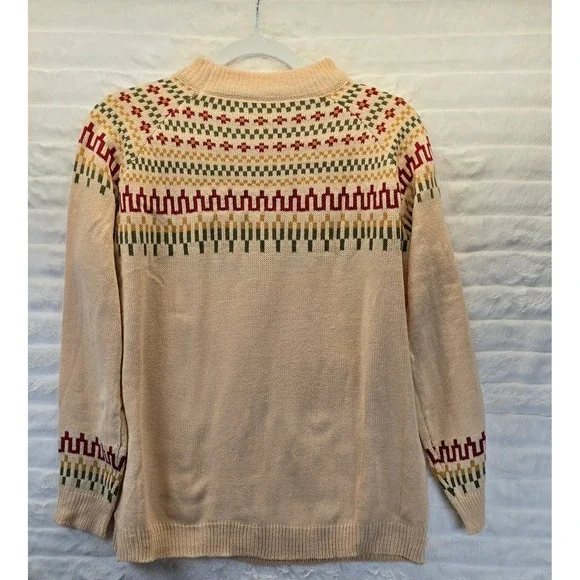 Fair Isle Mock Neck Sweater Womens Medium Cream Multi Excellent‎ Knit - Picture 2 of 6
